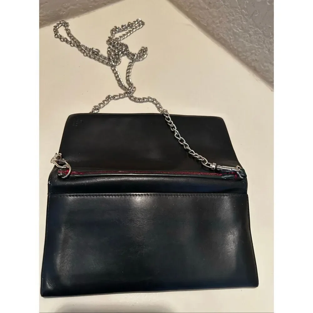 Gucci Bifold Long Wallet Black Leather With Silver Chain Strap Cocktail Party - Picture 12 of 16